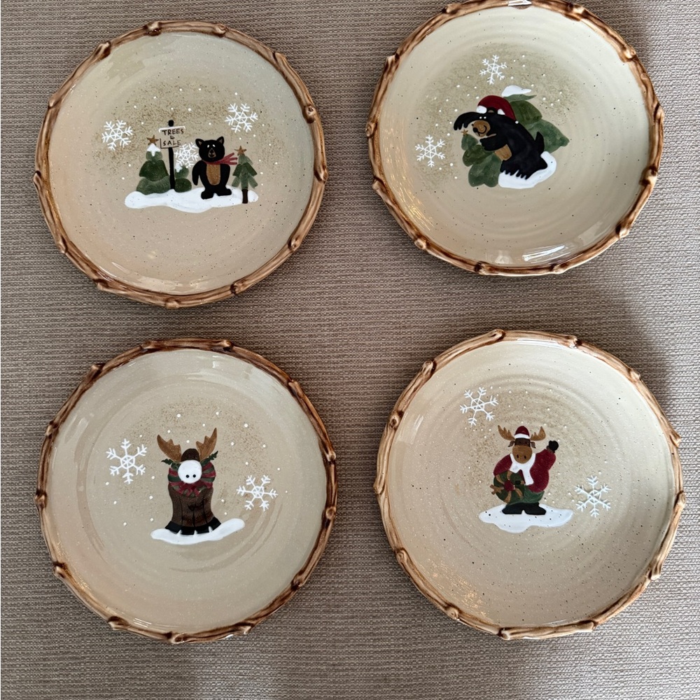 Set of 4 Rustic Animal Themed Plates
